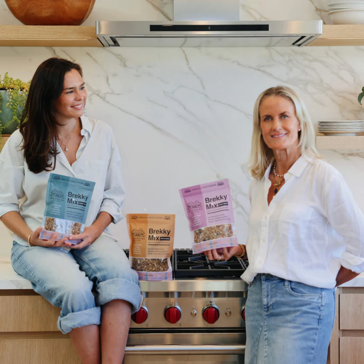 Sarah and Isabelle Tobin in the kitchen with Brekky Mix