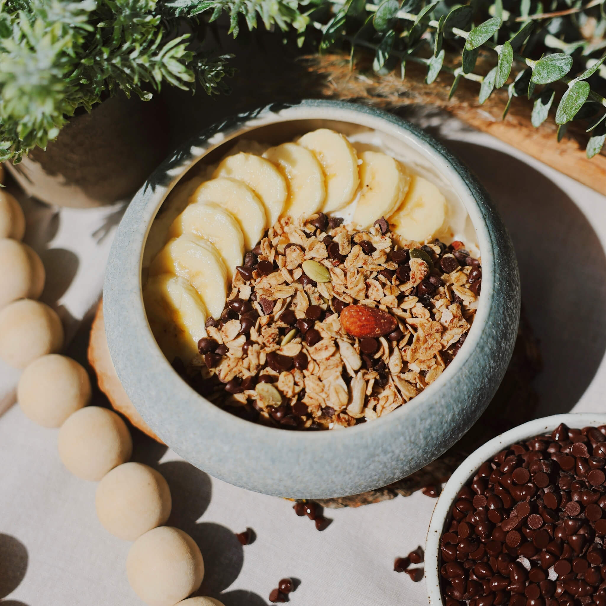 Brekky Mix Choc Chip - chocolate granola serving suggestion Merricks Kitchen