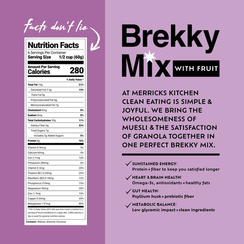 Brekky Mix With Fruit - Nutrition facts for fruit granola by Merricks Kitchen