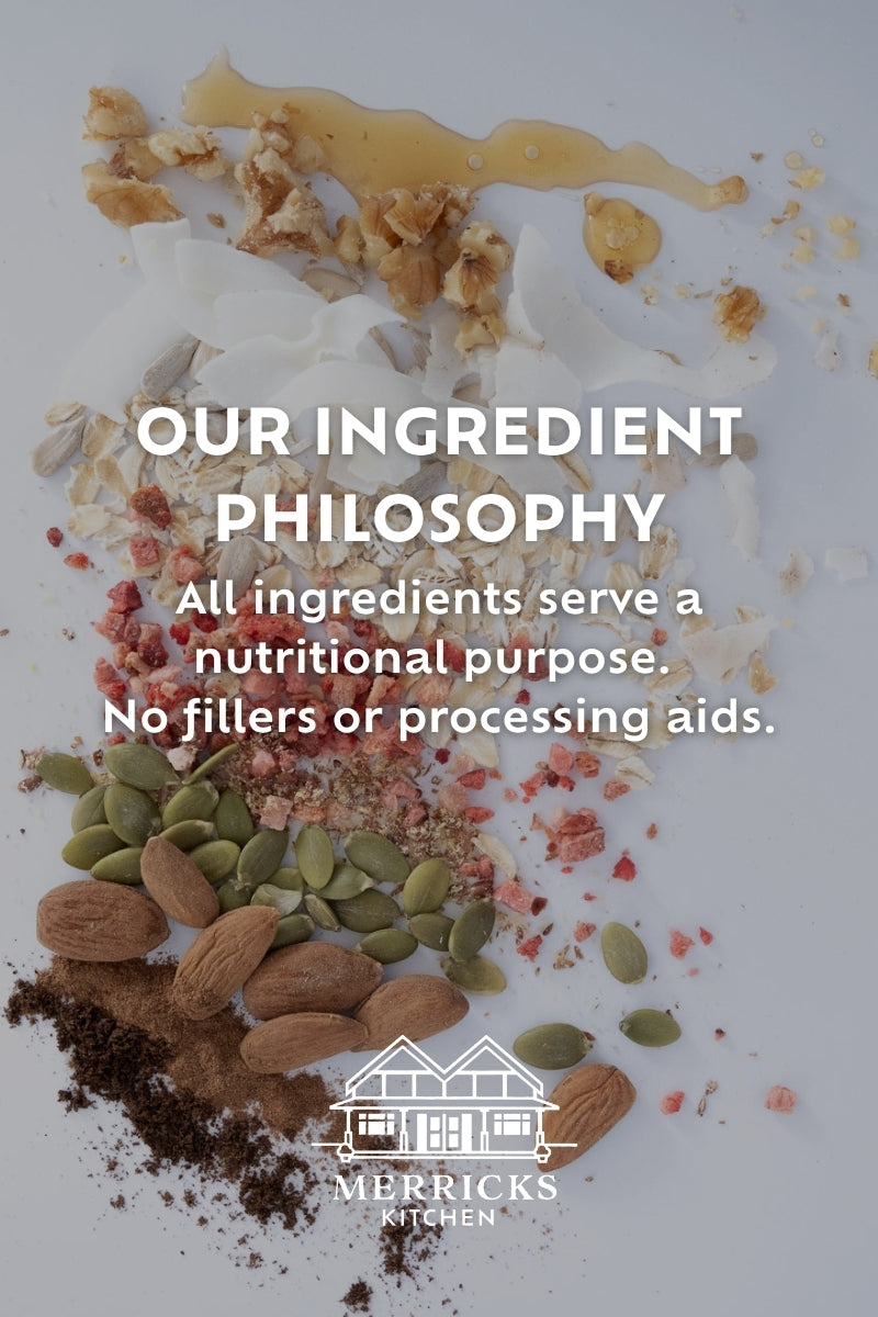 Healthiest granola clean ingredients on a white background with no natural flavors or artificial additives